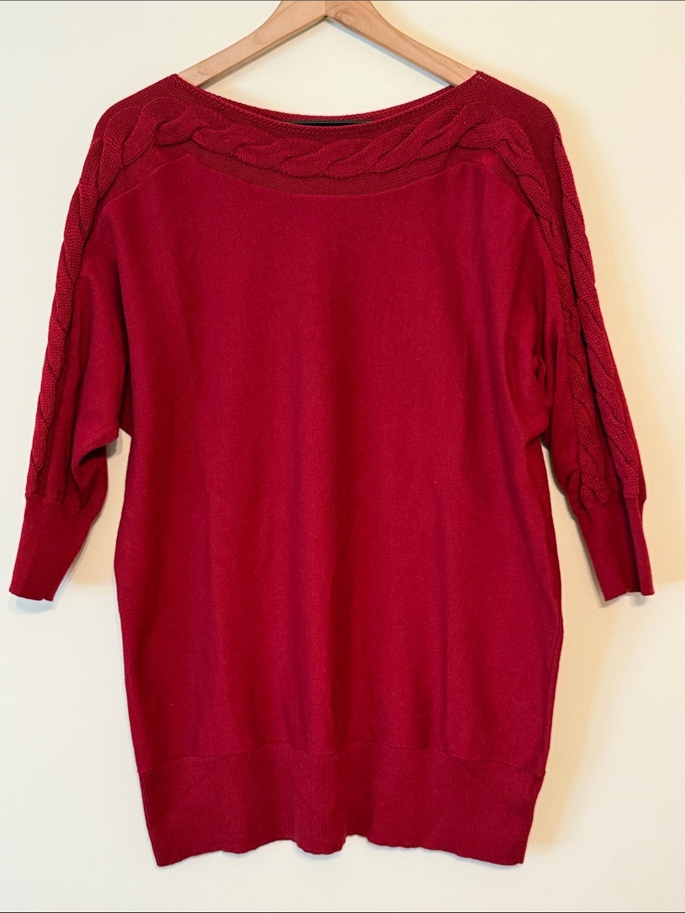 THE LIMITED Red Cable-Trim Boatneck Tunic Sweater